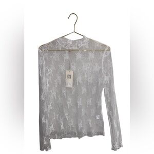 Sheer Lace Long Sleeve Top Size Medium P2P 23” NWT